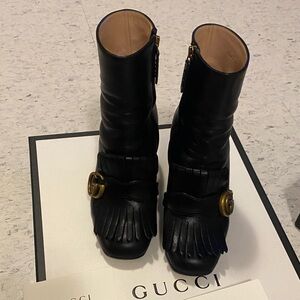 Gucci GG Marmont Fringe Block Heel Ankle Boots